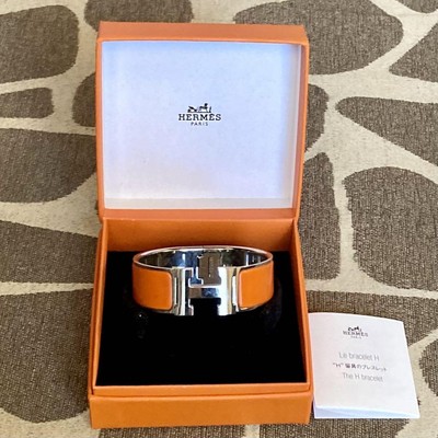 HERMES Clic Clac Bangle Bracelet H Logo Orange Silver Plated w/Box From JP