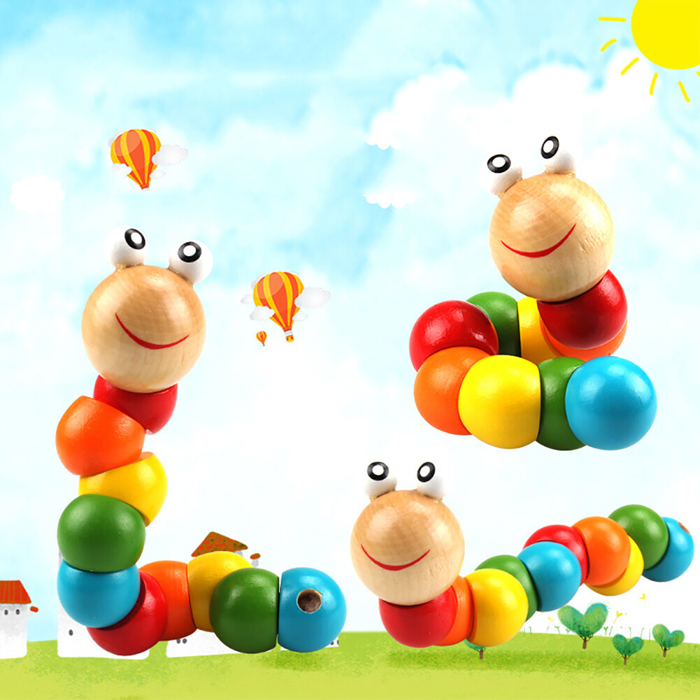 wooden worm baby toy