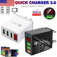 3 Port Fast Quick Charging 3-USB Wall Charger US LED QC 3.0 Hub Power Adapter