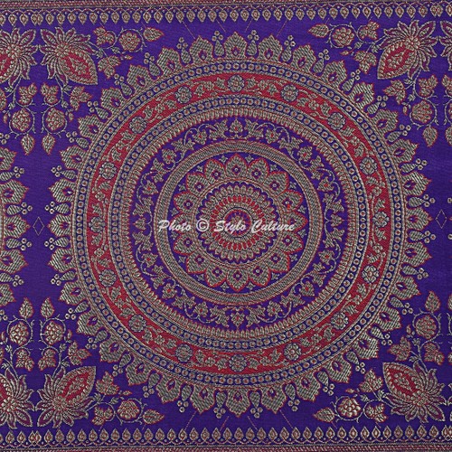 Indian Decorative Table Runner Christmas Purple Brocade Round Mandala Tassels - Picture 5 of 5