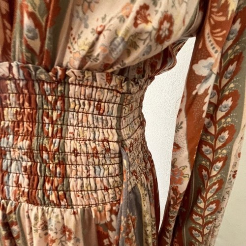 Faherty boho country cottage core paisley Orange Grey Floral maxi dress XS - Picture 4 of 9