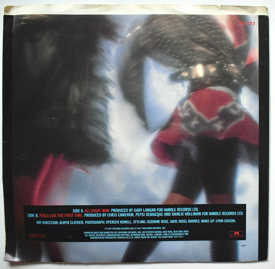 PEPSI & SHIRLIE ALL RIGHT NOW PICTURE SLEEVE 45 7" SINGLE RECORD 1987 POP VG+ Foto 4 de 4