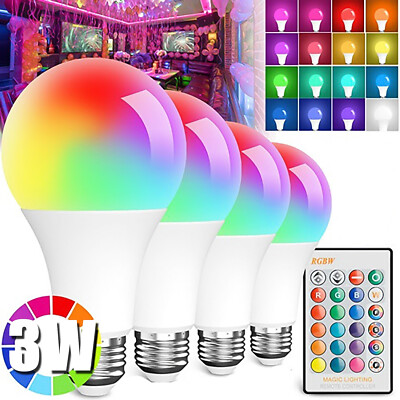 4Pack E27 3W RGB LED Light Bulb 16 Color Changing Lamp IR w/ Remote Control
