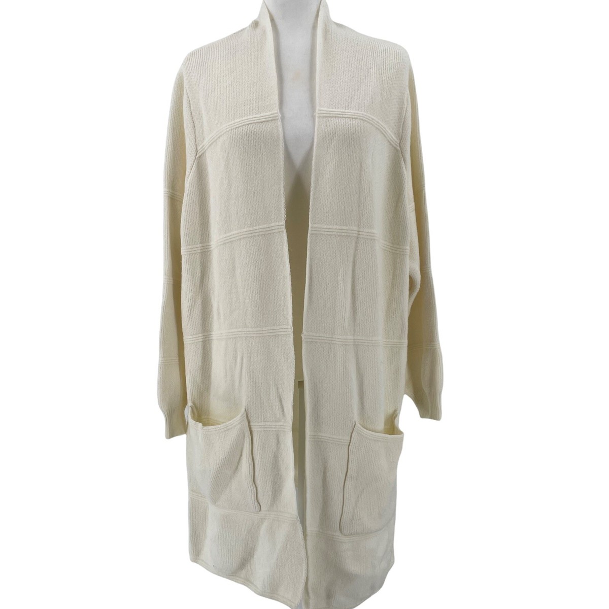 Joseph A. Allen Textured Long Open Front Coat Cardigan Ivory Joseph A. Allen Textured Long Open Front Coat Cardigan Ivory