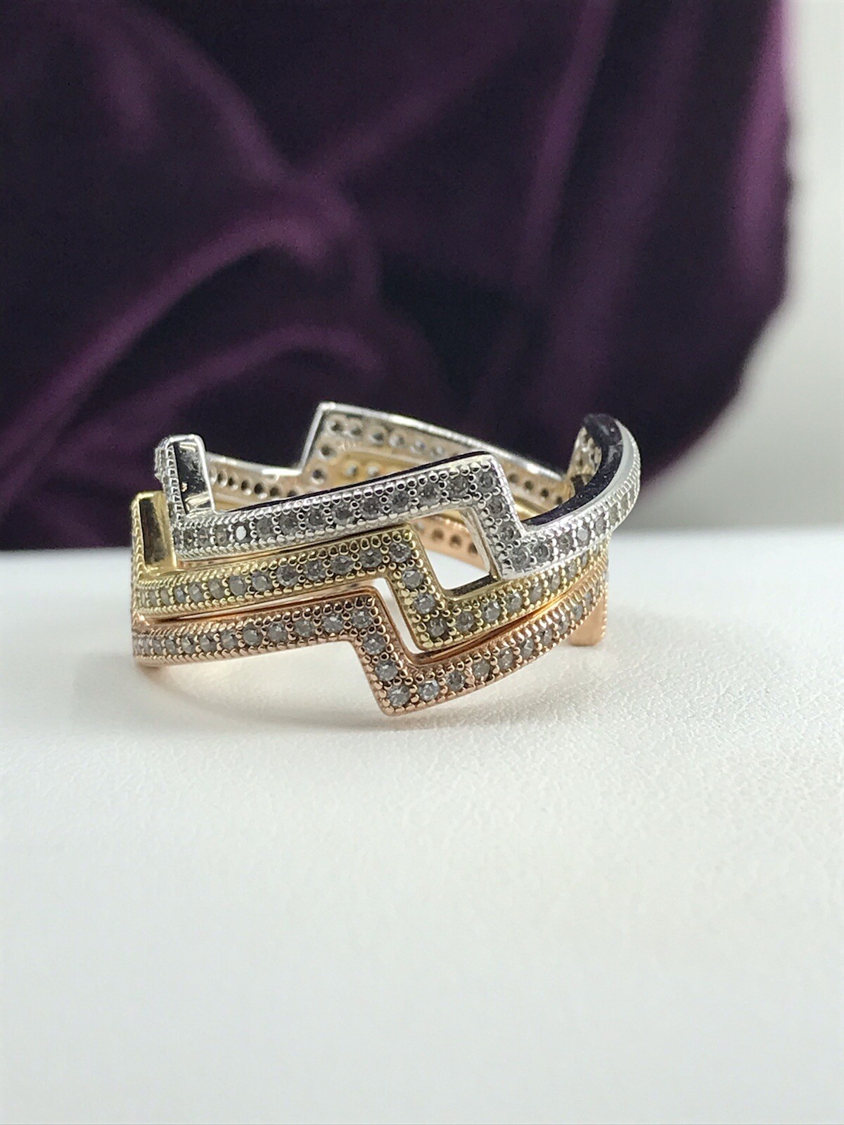 3Pc 925 Tricolor Sz8 sterling stackable ring Set … - image 11