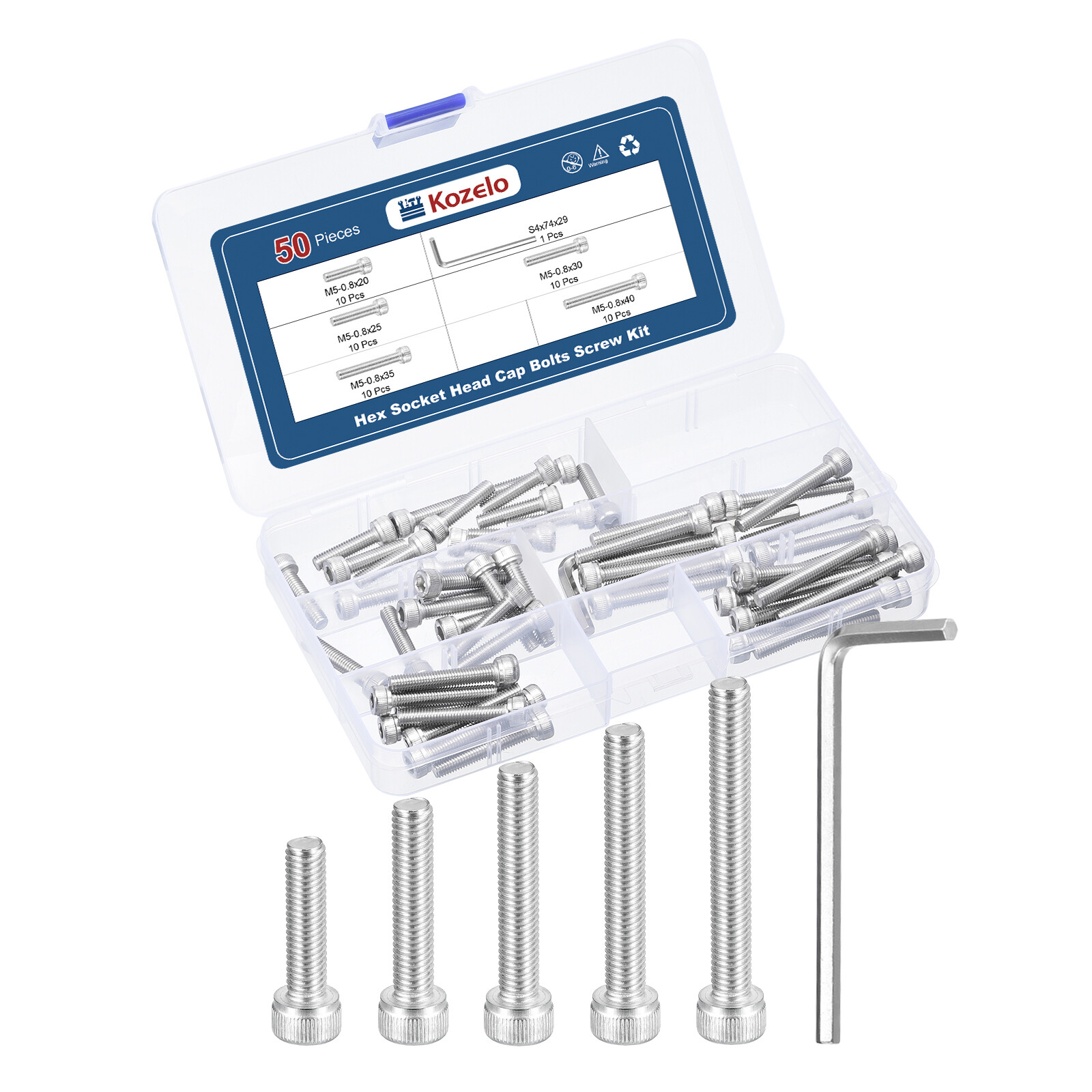 50pcs M5 Socket Head Cap Screws Bolts Nuts Kit, 304 Stainless Steel