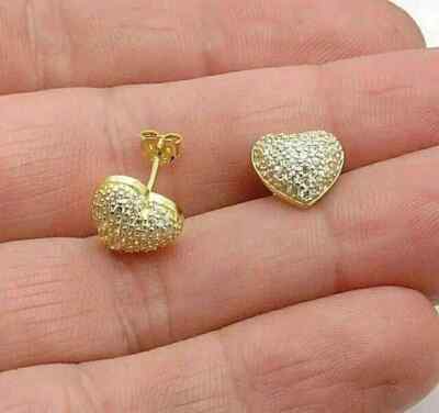 1.00Ct Round Cut Moissanite Heart Women's Stud Earrings 14K Yellow Gold Plated