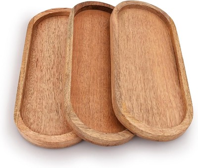 Samhita Mango Oval Wood Tray Set of 3 Perfect for Food Holder/BBQ, Brown 