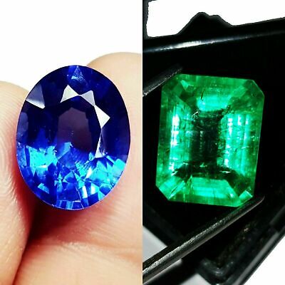 Details about   Natural Loose Gemstone 8 to 10 cts Emerald & Blue Sapphire Certified Mixed Pair