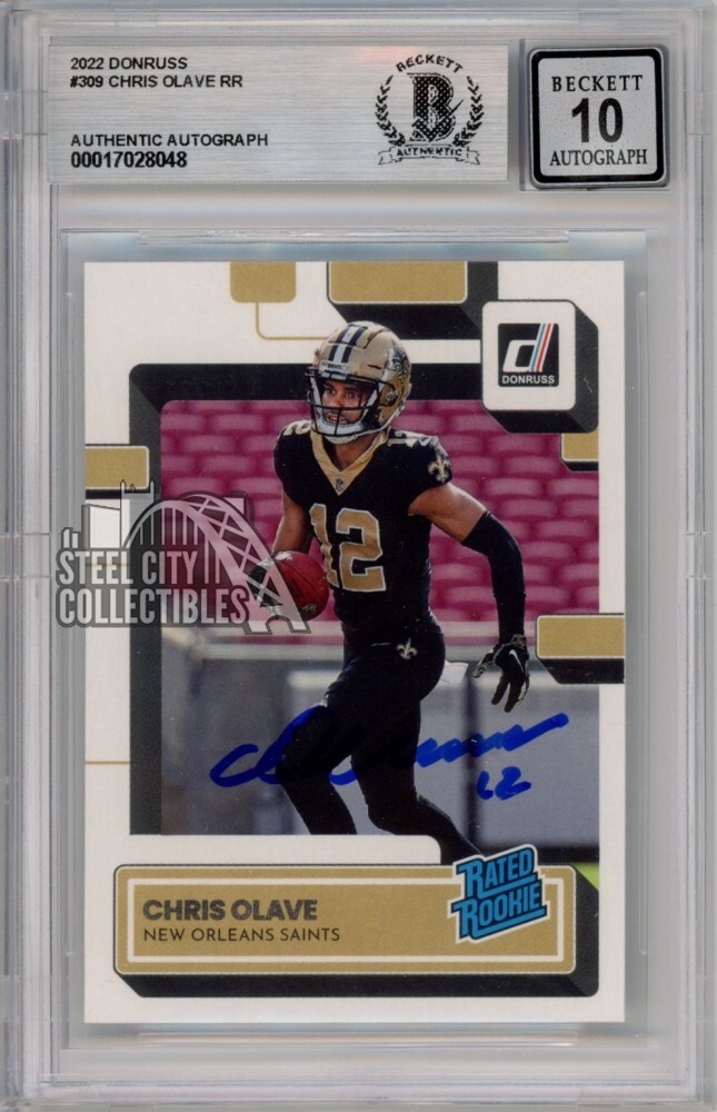 Chris Olave 2022 Panini Donruss Rated Rookie Autograph Card #309 BAS 10