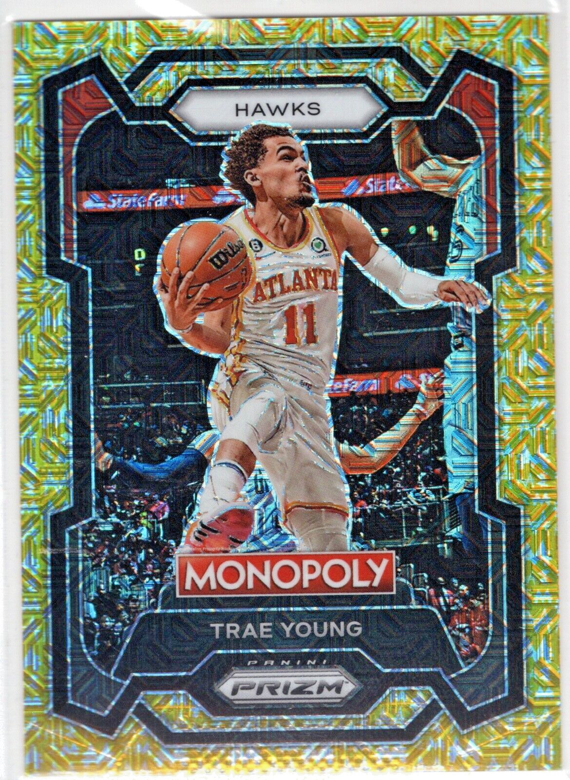 2023-24 Panini Prizm Monopoly Gold Millionaire Shimmer #4 Trae Young Hawks /500