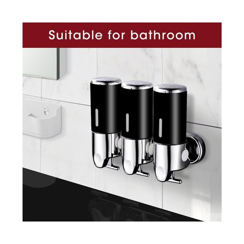 3 Bottles Bathroom Shower Soap Dispenser Shampoo Gel Pump Wall 1500ml Black - Picture 3 of 10