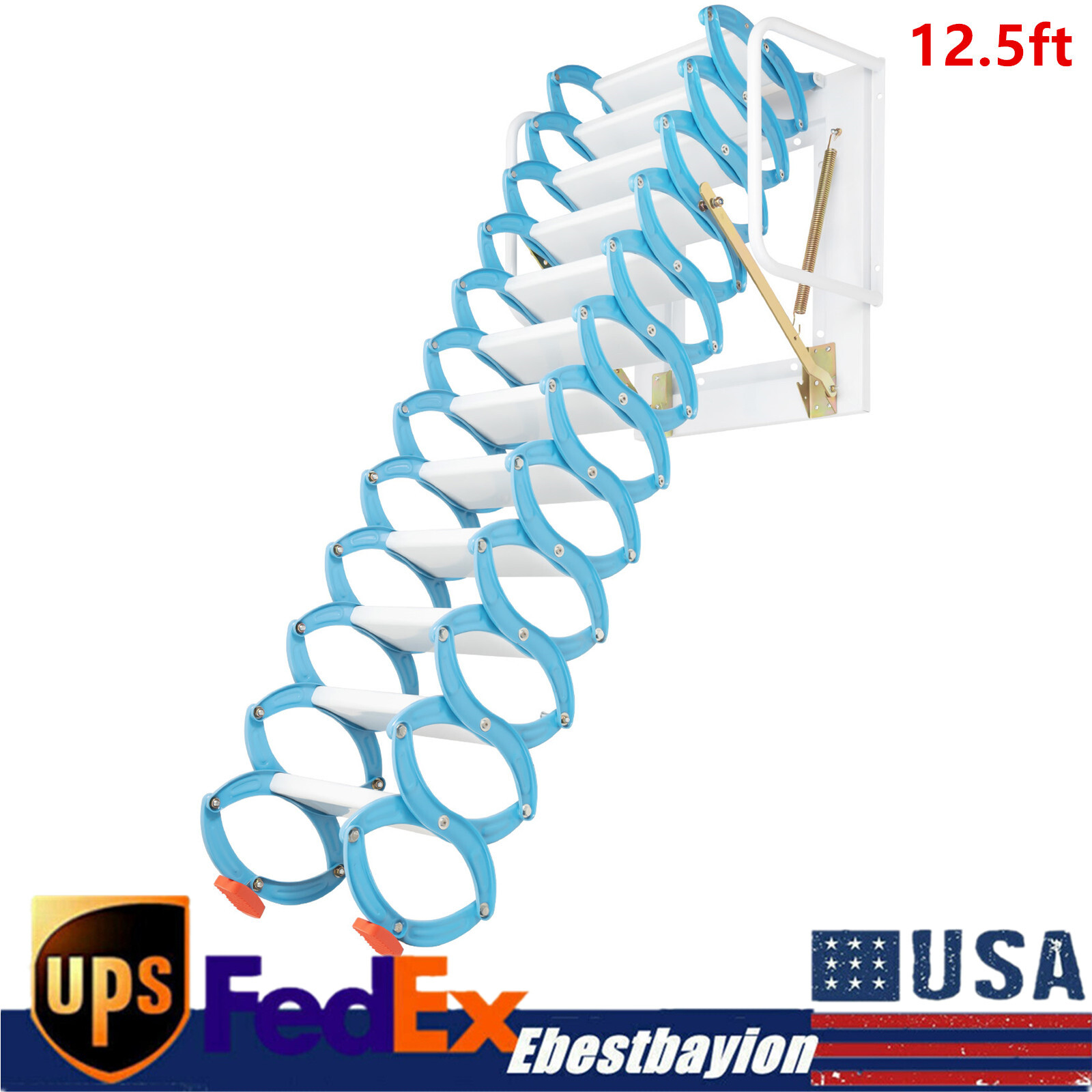 Folding Attic Ladder 12-Step Wall Mounted Pull Down Staircase