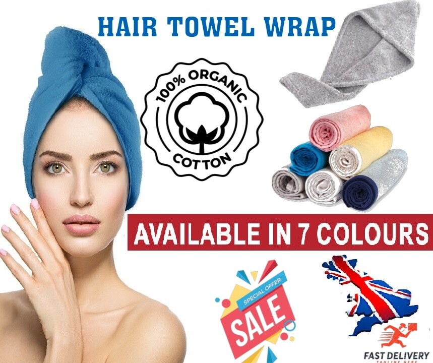 Haartuch 100 % BAUMWOLLE TURBAN HANDTUCH WICKEL SCHNELL TROCKNEN für lockiges langes dickes Haar