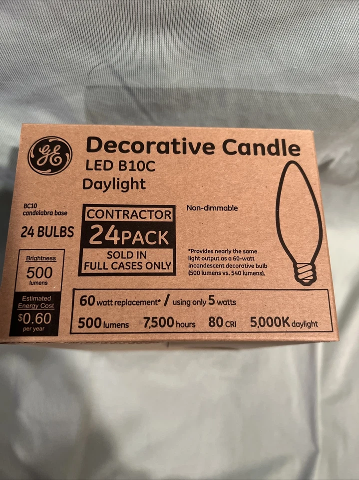 24 Pack GE Daylight LED B10C Candelabra Base Bulbs 60W EQ 5W Decorative Candle - Image 3 of 4