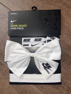 NIKE WOMENS SOFTBALL GAME READY 4 PIECE HAIR PACK W/ BOW WHITE BLACK CV1144 101