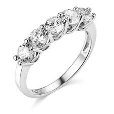 2 Ct Round Cut Real 14k White Gold 5-Stone Trellis Wedding Anniversary Band Ring