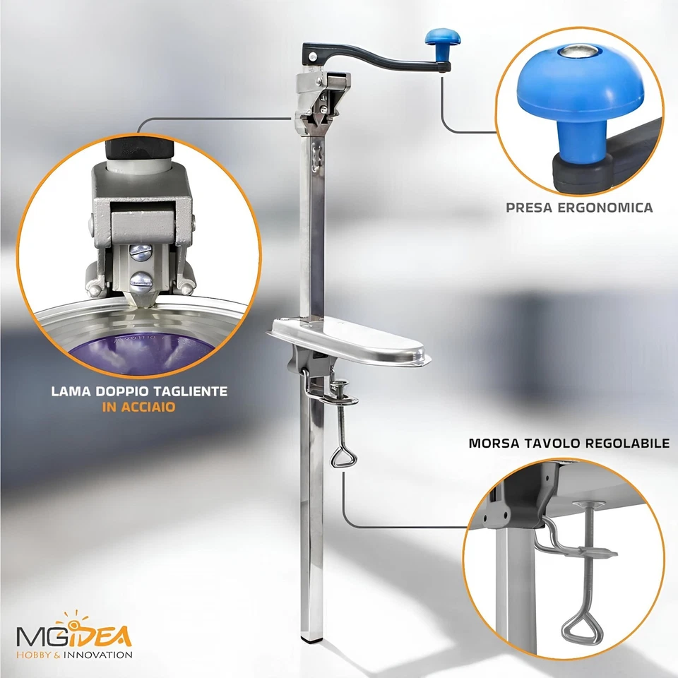 APRISCATOLE PROFESSIONALE APRI BARATTOLO LATTINA LAMA ACCIAIO REGOLABILE ALTEZZ - Immagine 2 di 4