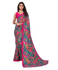 New Indian Georgette Saree With Unstitched Blouse Party Wedding Wear For women
