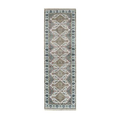 2'7'' x 8' White Hand Knotted Unique Flower Border Runner Oriental Rug R65866