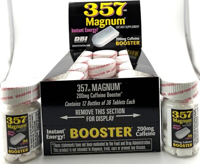 357 Magnum Caffeine Instant Energy - 200mg  12 Bottles x 36 Tabs each = Full Box