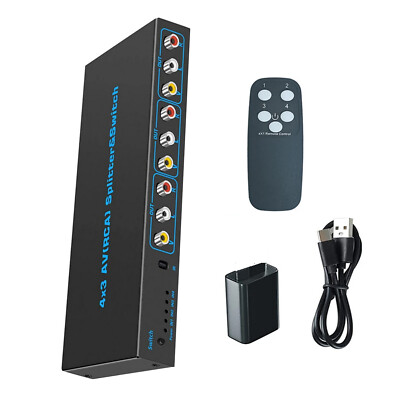 4 Way RCA Switch Box Audio Video L/R Stereo Selector Box For HDTV LCD DVD