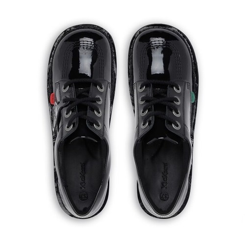 KICKERS Patent Leather Black Shoes Kick Lo New Youth Unisex Classic Size 3-6 - Picture 4 of 5