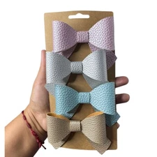 Handmade Faux Leather Hair Bow Set 4 Inch Each 