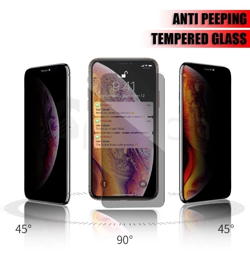 2PK iPhone 15 14 13 12 11 Pro Max XR Privacy Anti Spy GLASS Screen Protector - Image 2 of 4