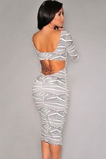 Vintage Dres Black Geometric Print Cut-Out Midi Print Open Sleeve Cone Dress