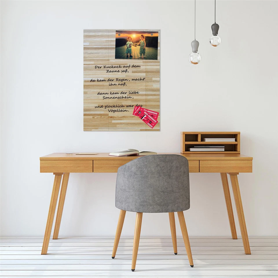 Glas-Magnettafel 60x80 Pinnwand mit Zubehör Whiteboard Büro Holz-Optik Beige - Bild 2 von 4