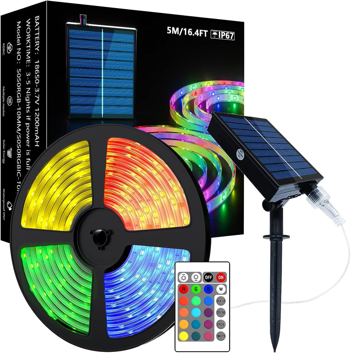 Uniontang Solar LED Strip Lights Outdoor, 16.4FT Power RGB Strip 
