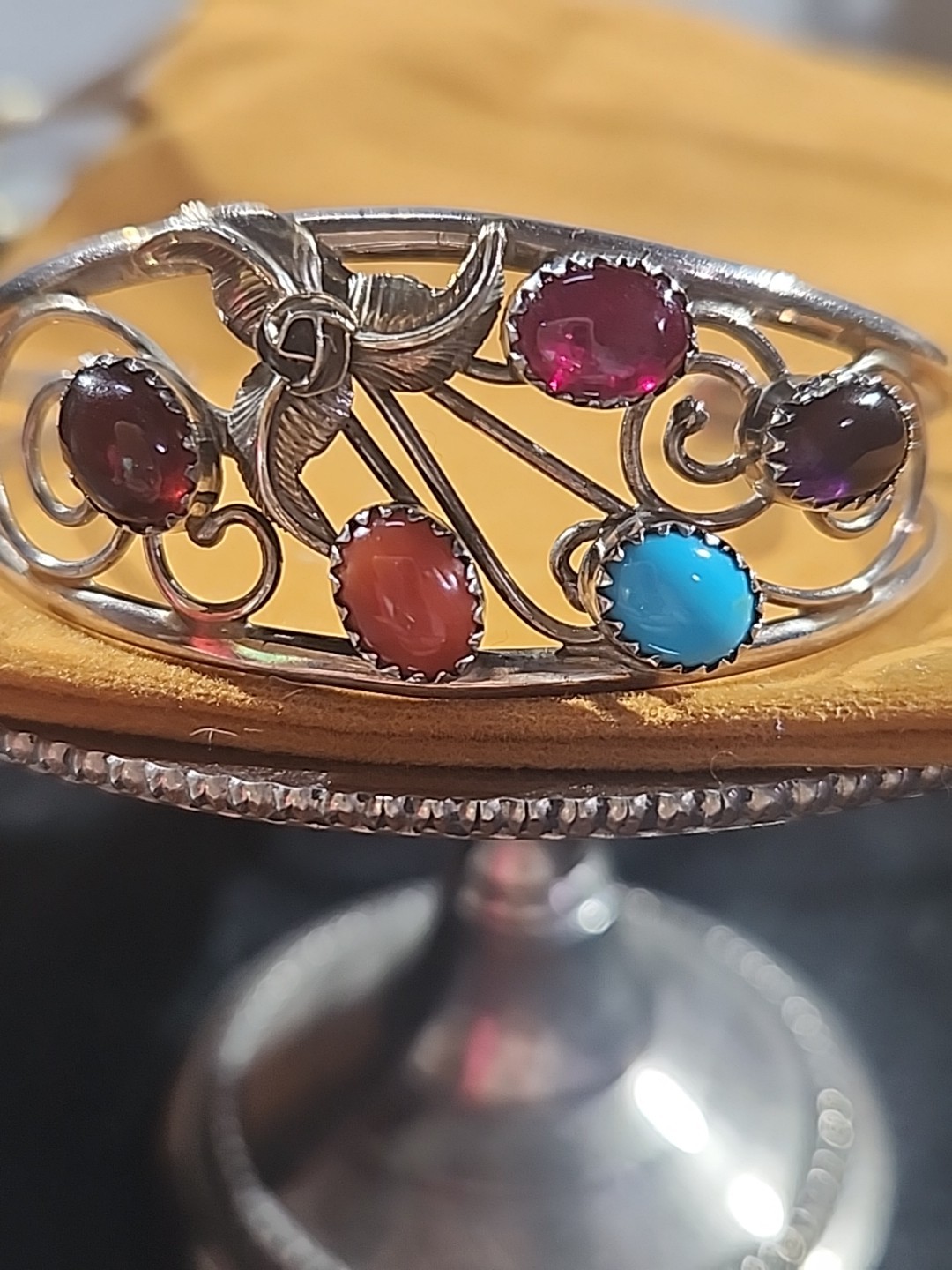 Sterling Silver Native Style Cuff Multiple Stone … - image 4