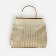 Vintage Gold Striped Evening Bag Clutch Womens Purse Metal Handles