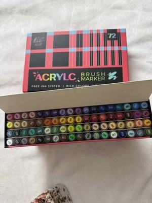 L&C Acrylic Brush Marker 72 Set, 72 Colors, Solid Finish, Multicolor