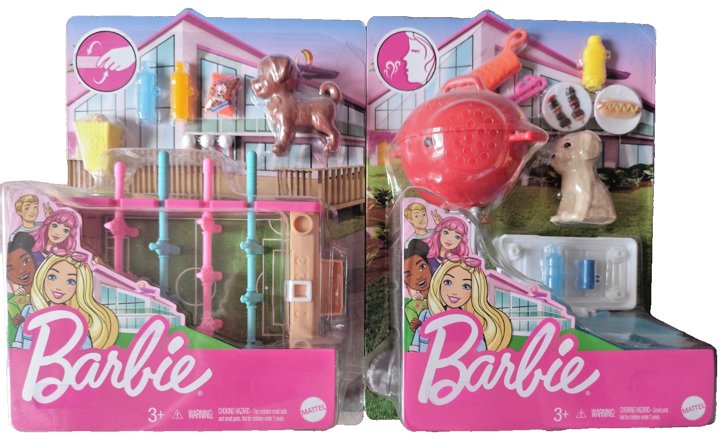 Barbie Set de 2 Perros Parrilla Kicker Accesorios Muñecas Vivienda Hogar Juguetes