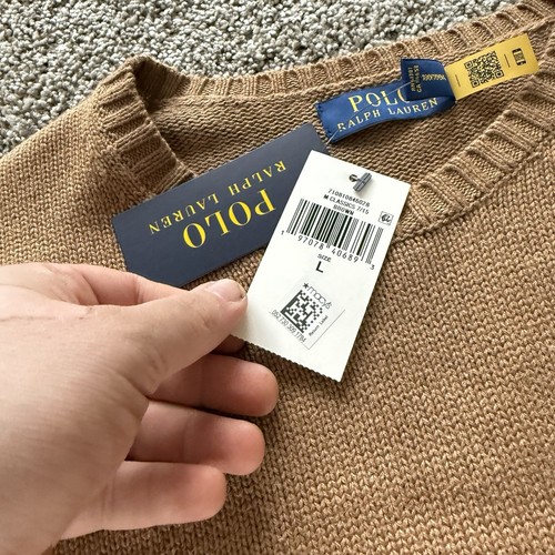 NWT Vintage Polo Ralph Lauren Small Pony Knit Crewneck Sweater Men's Large Beige - Picture 5 of 8
