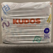 KUDOS Size 4 Baby Diapers 22-37 lbs Day/Night Natural Cotton White Pack - Qty 28