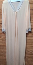 Vintage Shadowline Peach Peignoir Robe Lace Trim Button Closure Sz L 60s 70s