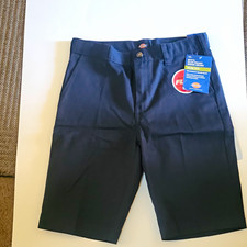 Dickies Flex Boys Flat Front Khaki Shorts Slim Fit Navy Size 14