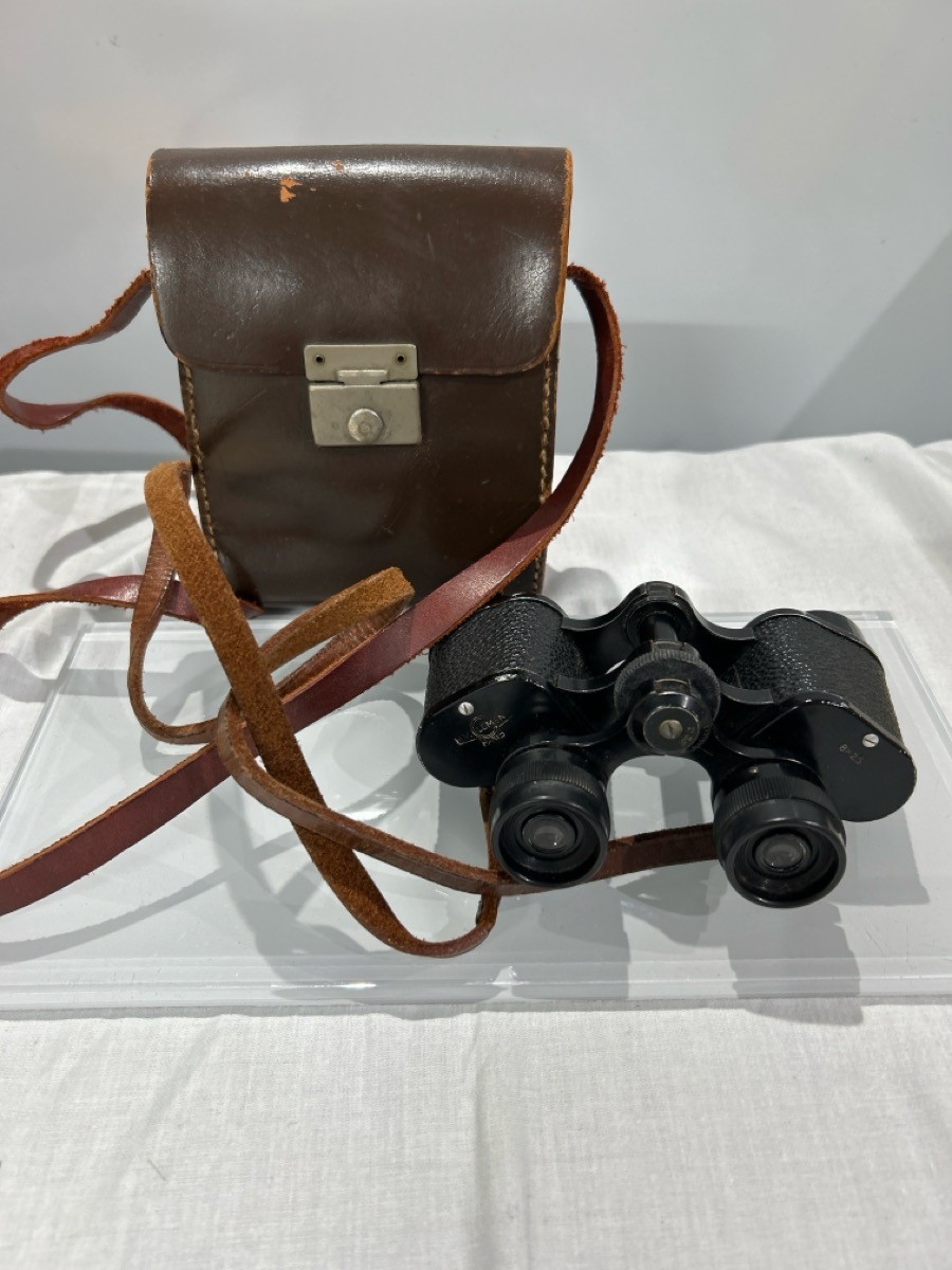 Vtg H.V. Clément Paris Binoculars 8x25 w/ Leather Strap & Case