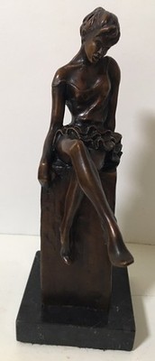 Beautiful Bronze Statue, Girl Sitting on A Pedestal 8 