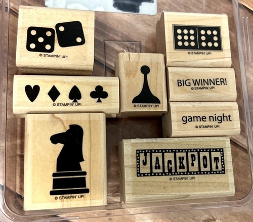 STAMPIN' UP! 113220 GAME NIGHT Wood Mounted Rubber Stamp set DICE DOMINO SPADE