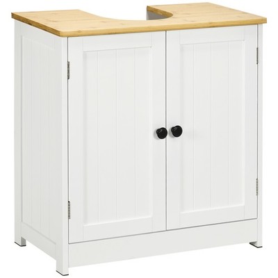 Modern Under Sink Cabinet Double Doors Adjustable Shelf White Bathroom
