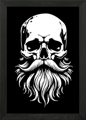 Totenkopf mit Bart gerahmtes Wandbild Poster Leinwanddruck Bild