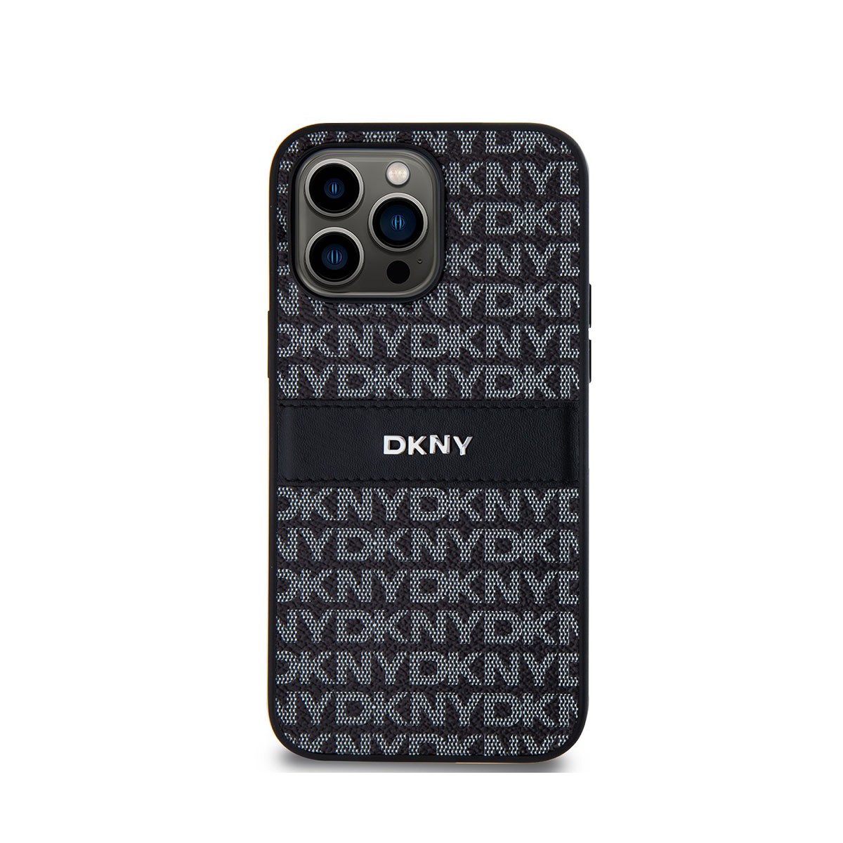 Coque iPhone 14 Pro motif géométrique noir et protection logo métal