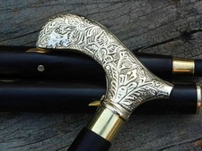 Antique Style Victorian Cane Wooden Walking Stick Vintage Solid Brass Handle