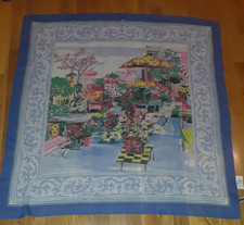 NWT Talbots Blue Patio Garden Scene Square Scarf 36"
