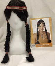 Native American Princess Womens Black Braided Halloween Wig with Headband