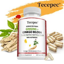 Ginseng+Ginkgo Biloba Capsule Support Digestion Brain Function Health 120 Pills
